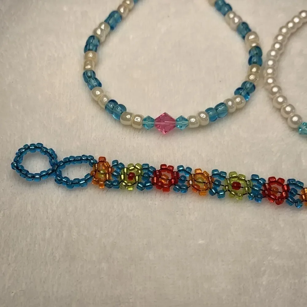 Set of Girls Multi Colored Crystal and Beaded Bracelets - Four in Total